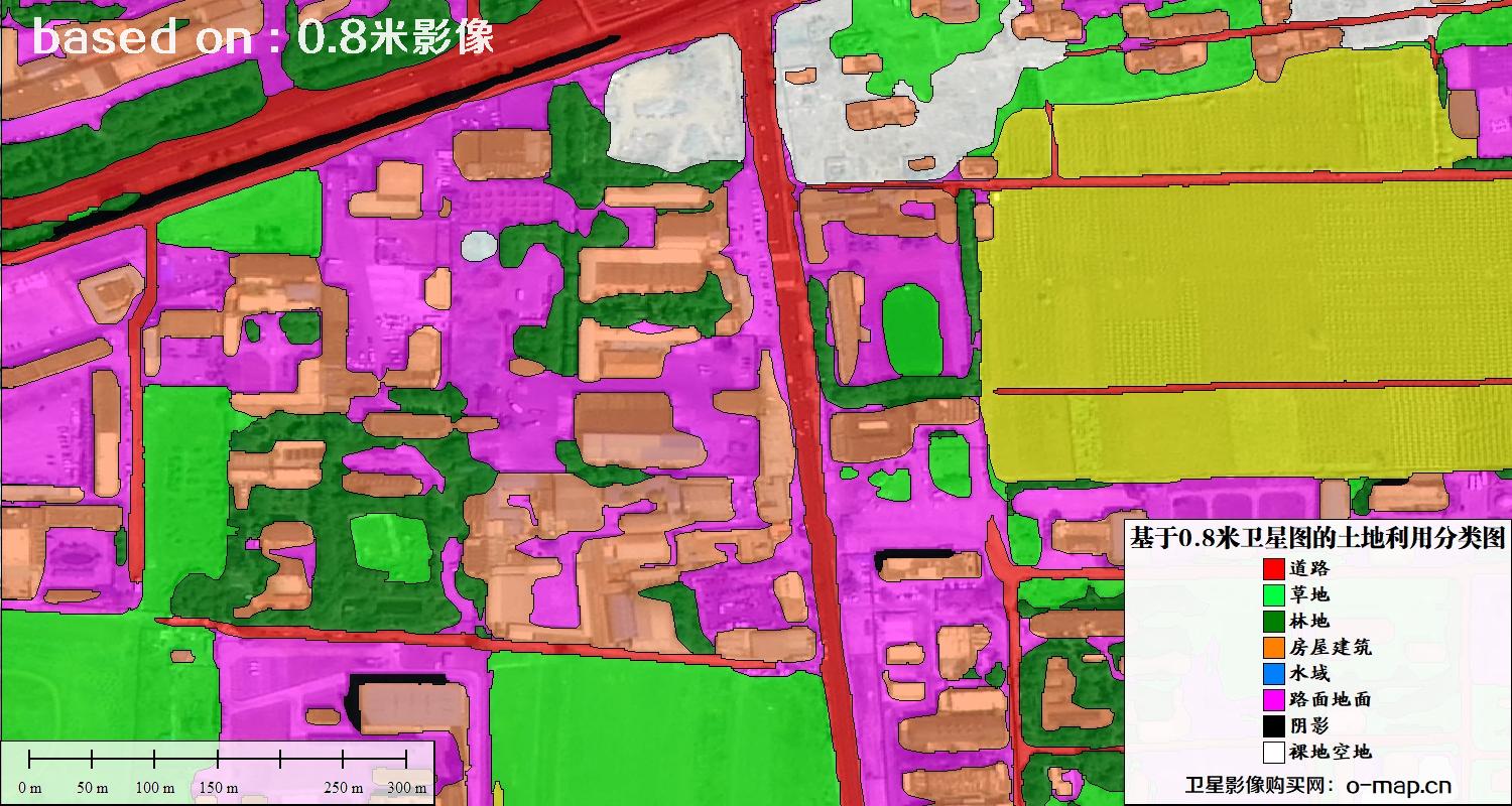 基于0.8米GF2卫星影像数据自动提取的土地利用分类图