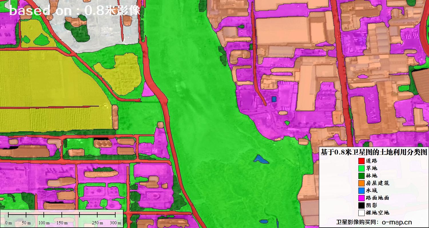 基于0.8米GF2卫星影像数据自动提取的土地利用分类图