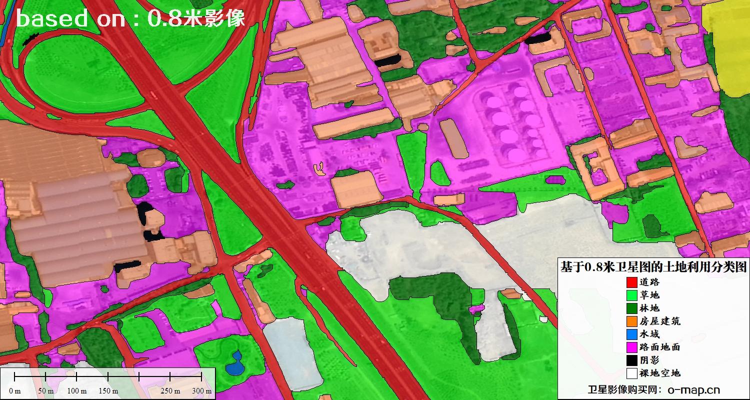 基于0.8米GF2卫星影像数据自动提取的土地利用分类图