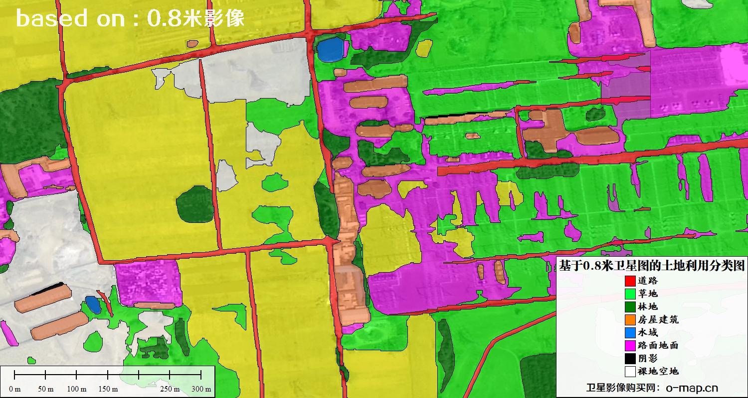 基于0.8米GF2卫星影像数据自动提取的土地利用分类图