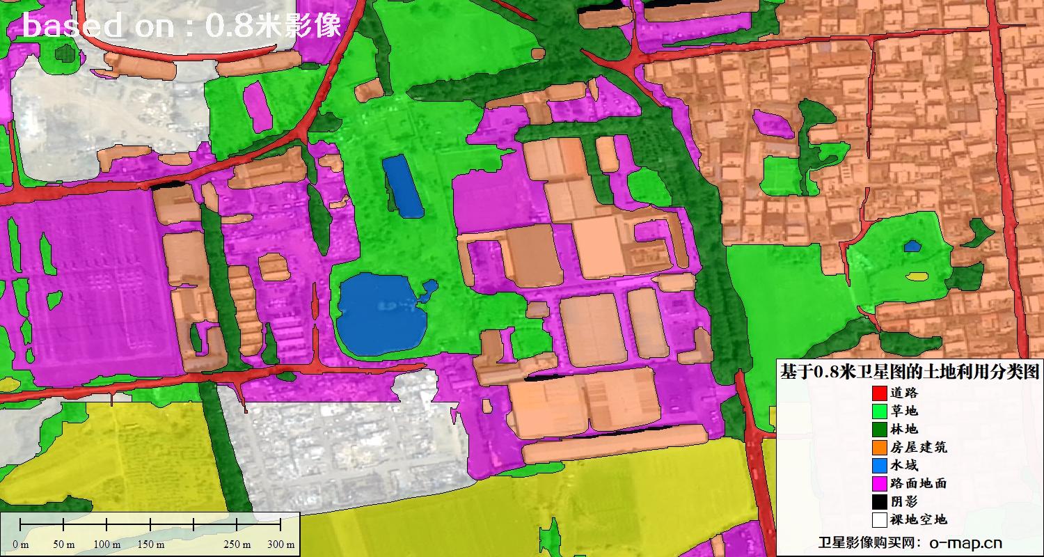 基于0.8米GF2卫星影像数据自动提取的土地利用分类图