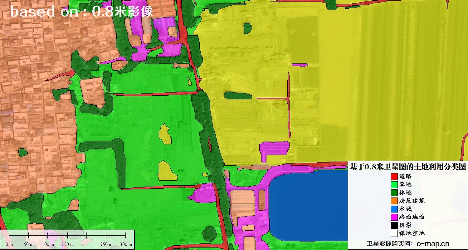 基于0.8米GF2卫星影像数据自动提取的土地利用分类图