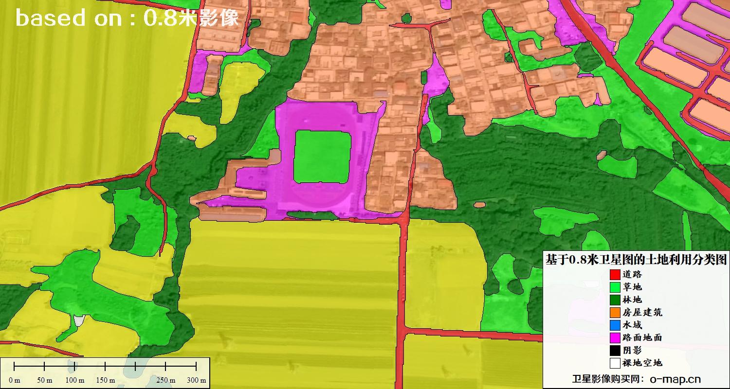 基于0.8米GF2卫星影像数据自动提取的土地利用分类图