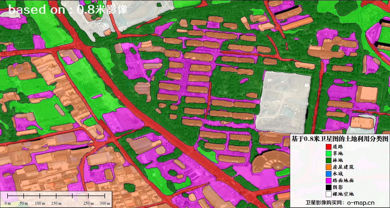 基于0.8米GF2卫星影像数据自动提取的土地利用分类图