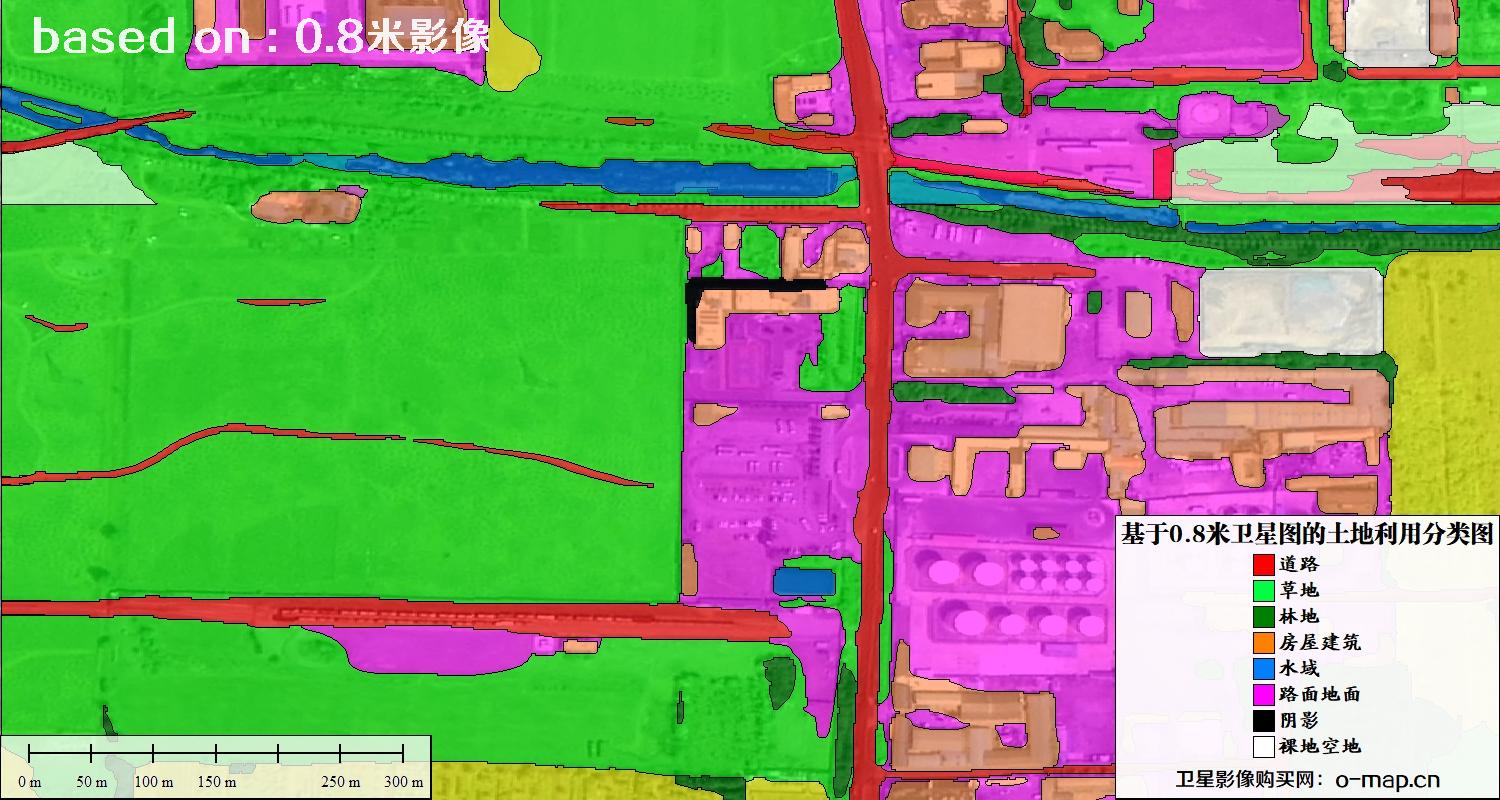 基于0.8米GF2卫星影像数据自动提取的土地利用分类图