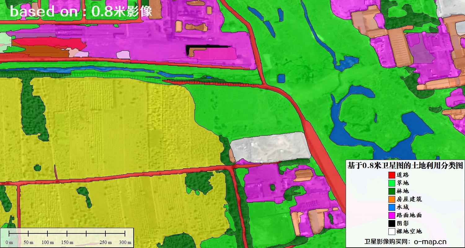 基于0.8米GF2卫星影像数据自动提取的土地利用分类图