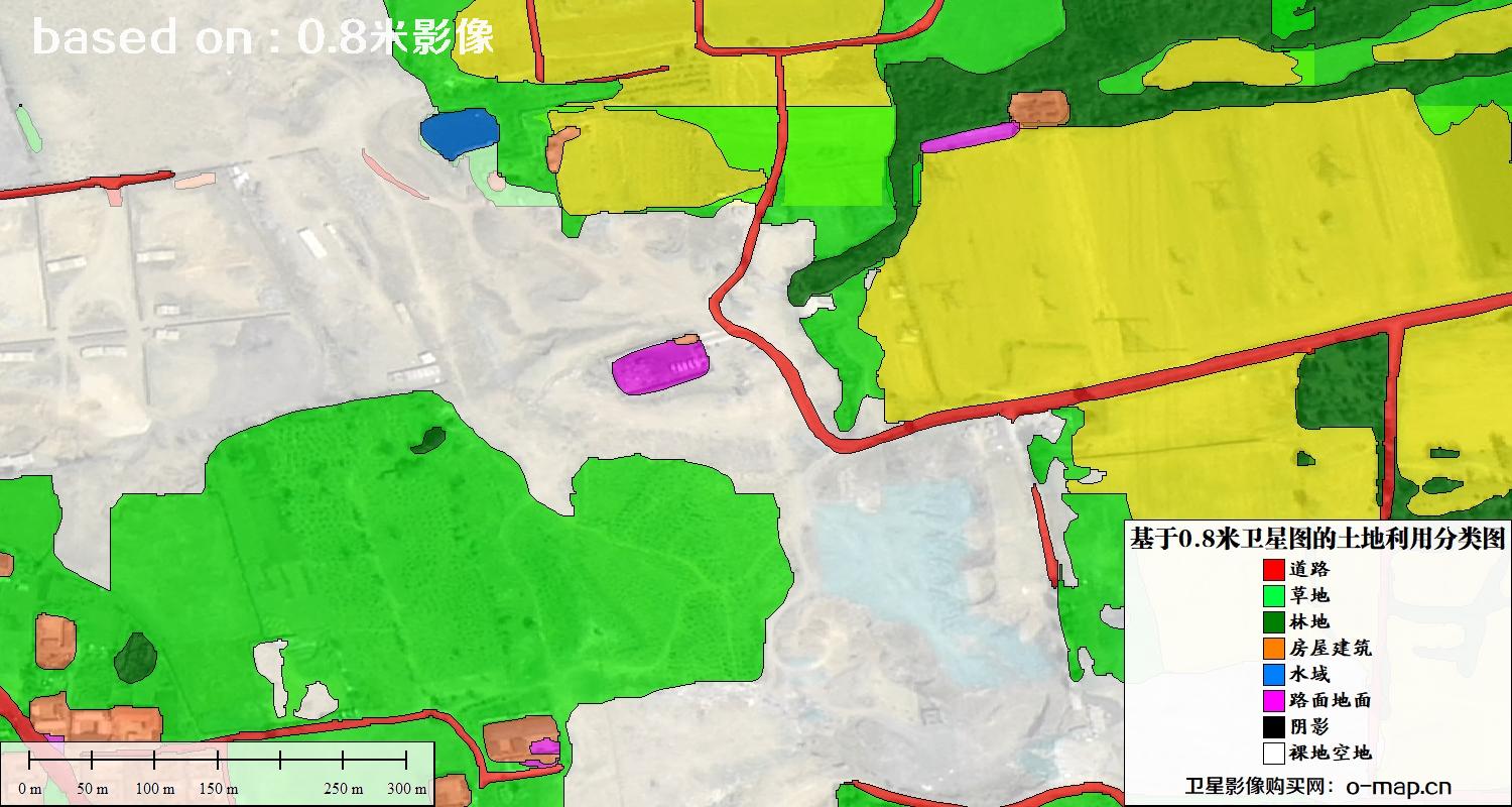 基于0.8米GF2卫星影像数据自动提取的土地利用分类图