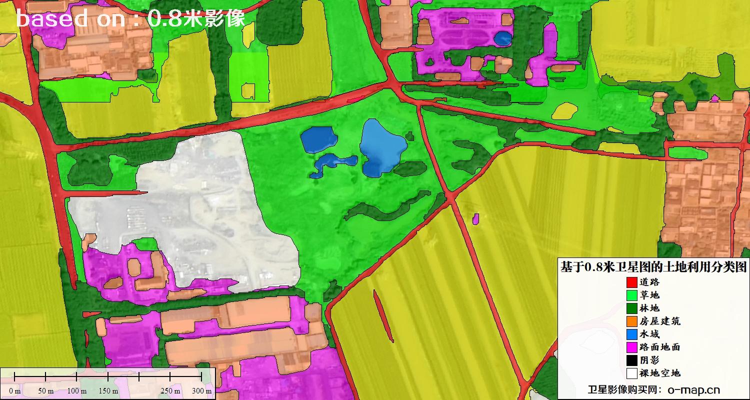 基于0.8米GF2卫星影像数据自动提取的土地利用分类图