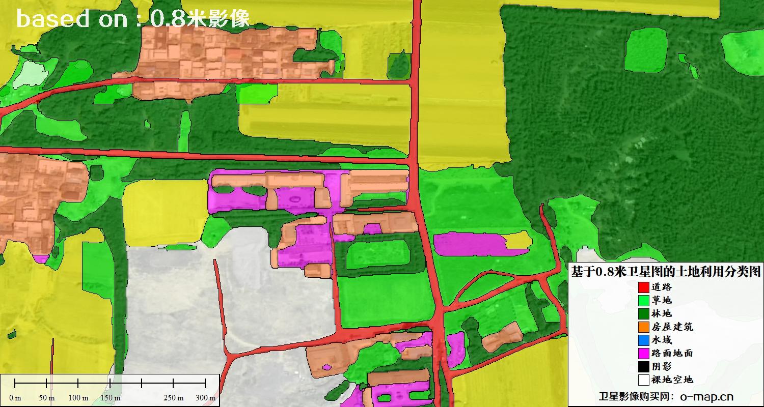 基于0.8米GF2卫星影像数据自动提取的土地利用分类图