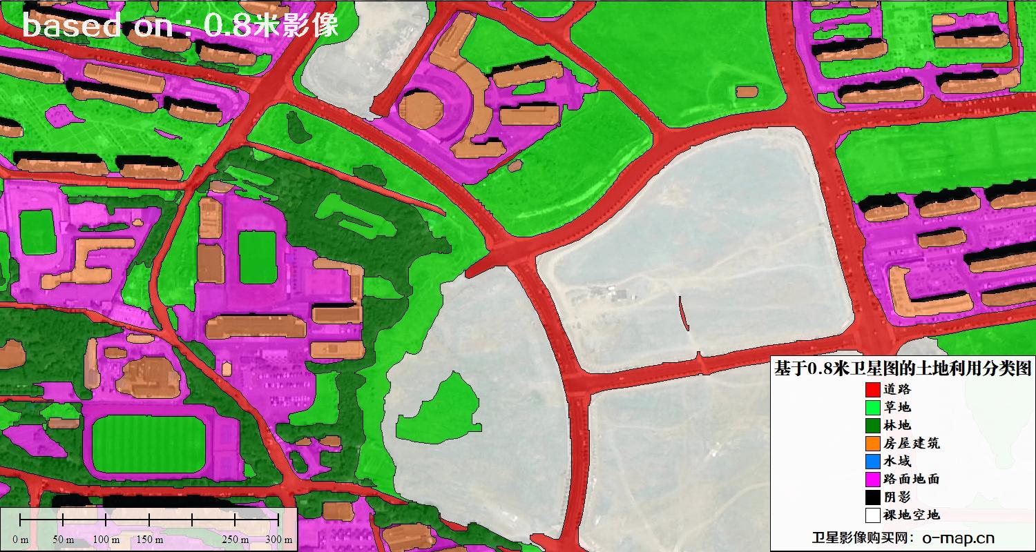 基于0.8米GF2卫星影像数据自动提取的土地利用分类图