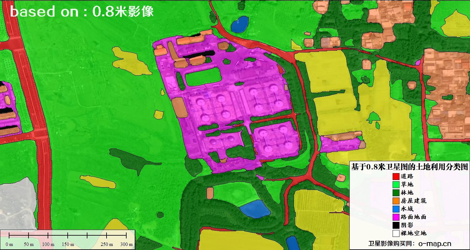 基于0.8米GF2卫星影像数据自动提取的土地利用分类图