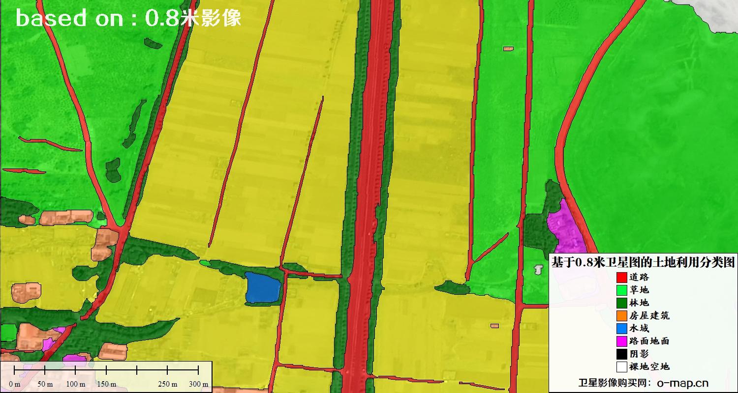 基于0.8米GF2卫星影像数据自动提取的土地利用分类图