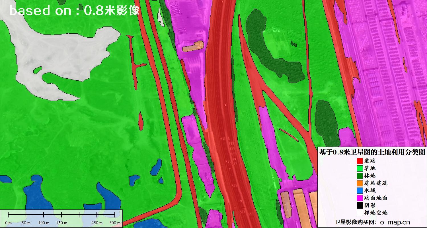 基于0.8米GF2卫星影像数据自动提取的土地利用分类图