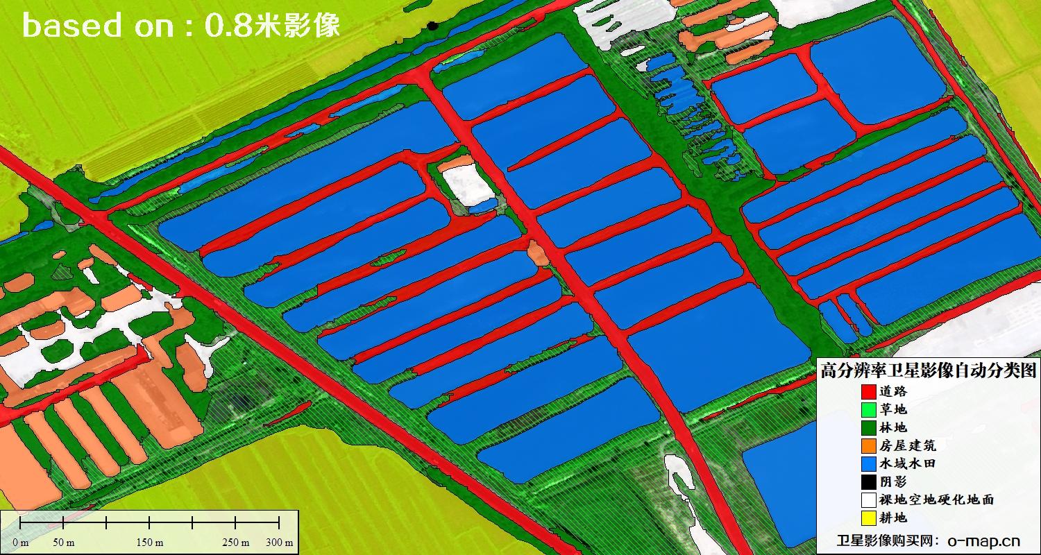 基于0.8米分辨率卫星影像数据实现的土地利用自动分类图