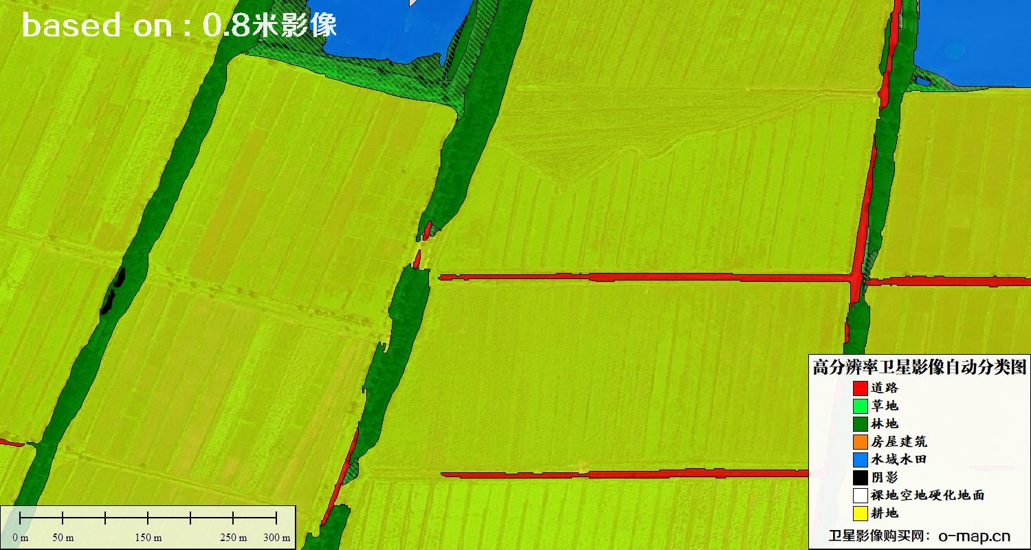 基于0.8米分辨率卫星影像数据实现的土地利用自动分类图