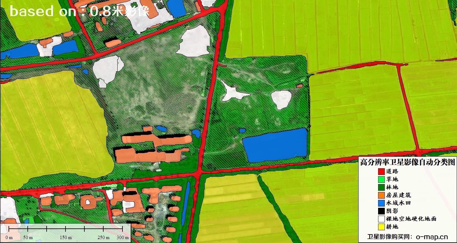 基于0.8米分辨率卫星影像数据实现的土地利用自动分类图