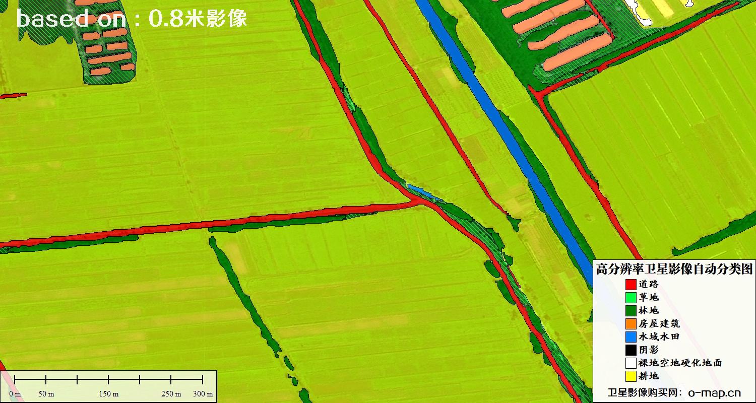 基于0.8米分辨率卫星影像数据实现的土地利用自动分类图