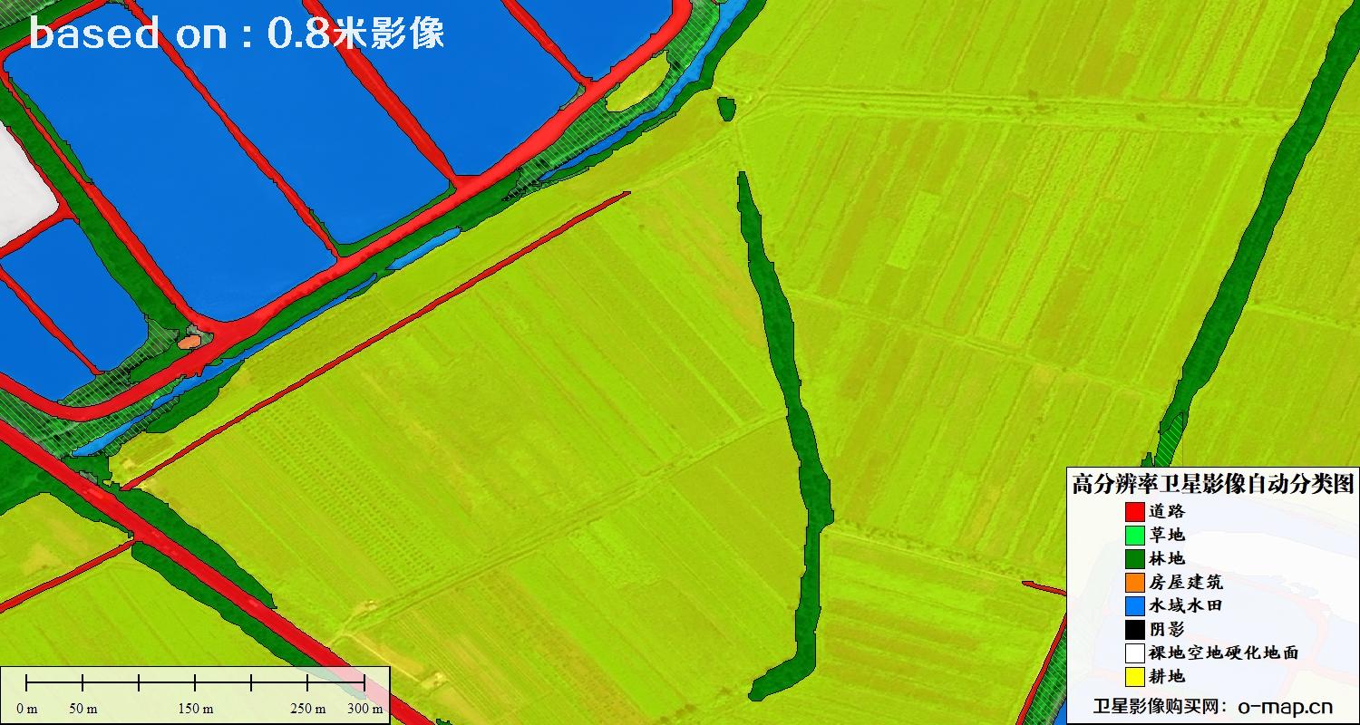 基于0.8米分辨率卫星影像数据实现的土地利用自动分类图