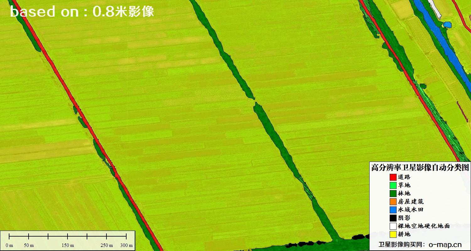 基于0.8米分辨率卫星影像数据实现的土地利用自动分类图