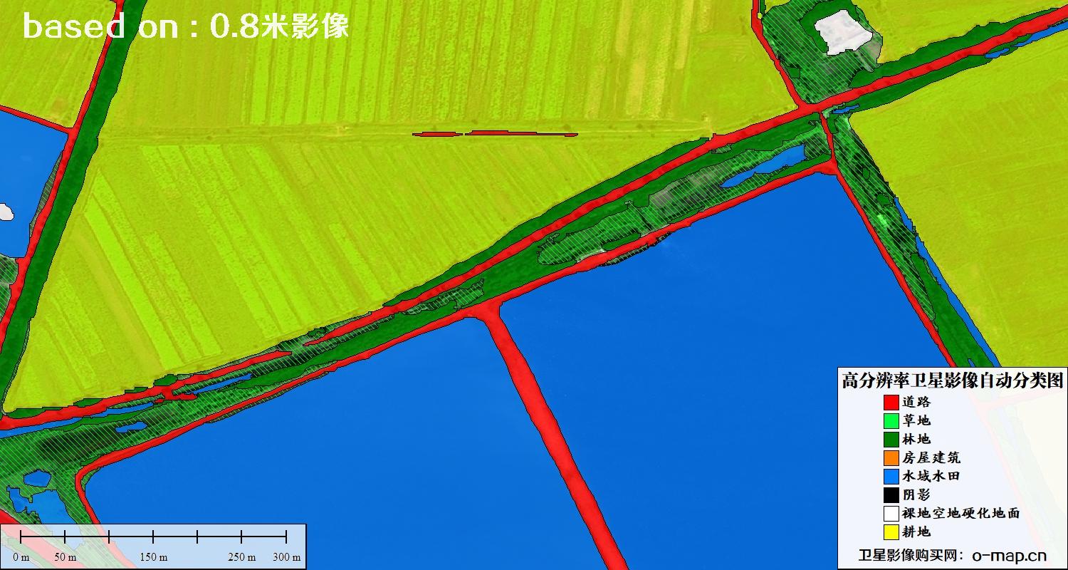 基于0.8米分辨率卫星影像数据实现的土地利用自动分类图