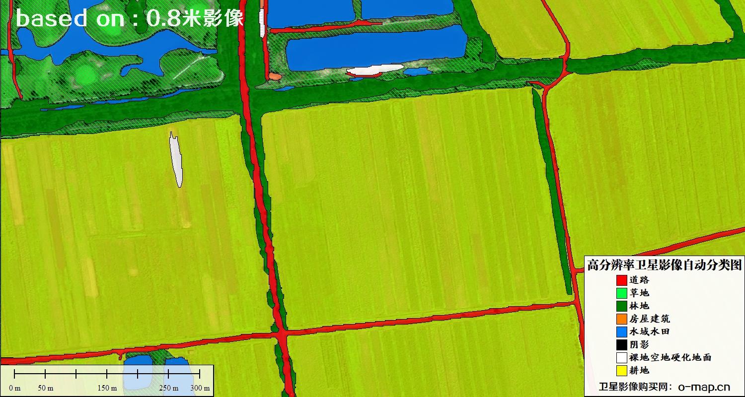 基于0.8米分辨率卫星影像数据实现的土地利用自动分类图