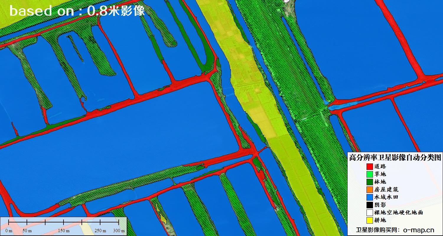 基于0.8米分辨率卫星影像数据实现的土地利用自动分类图