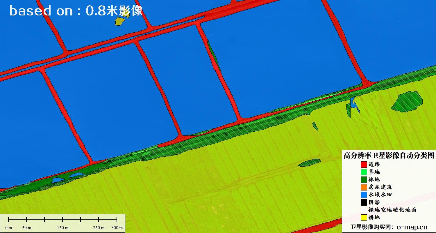 基于0.8米分辨率卫星影像数据实现的土地利用自动分类图