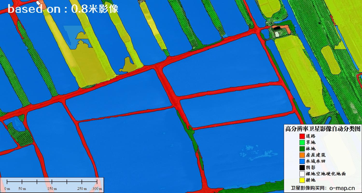 基于0.8米分辨率卫星影像数据实现的土地利用自动分类图