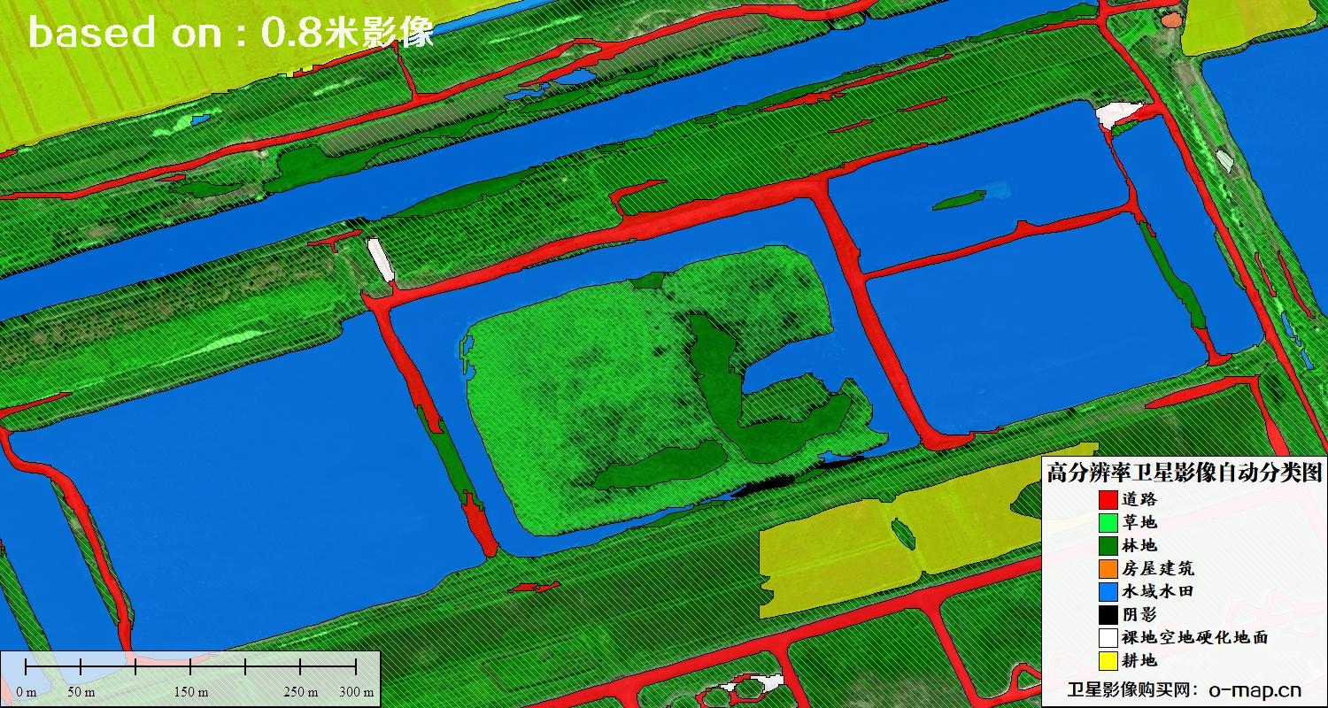 基于0.8米分辨率卫星影像数据实现的土地利用自动分类图