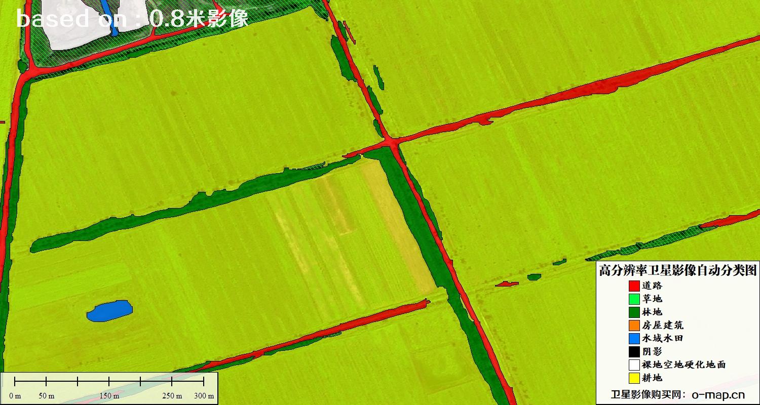 基于0.8米分辨率卫星影像数据实现的土地利用自动分类图