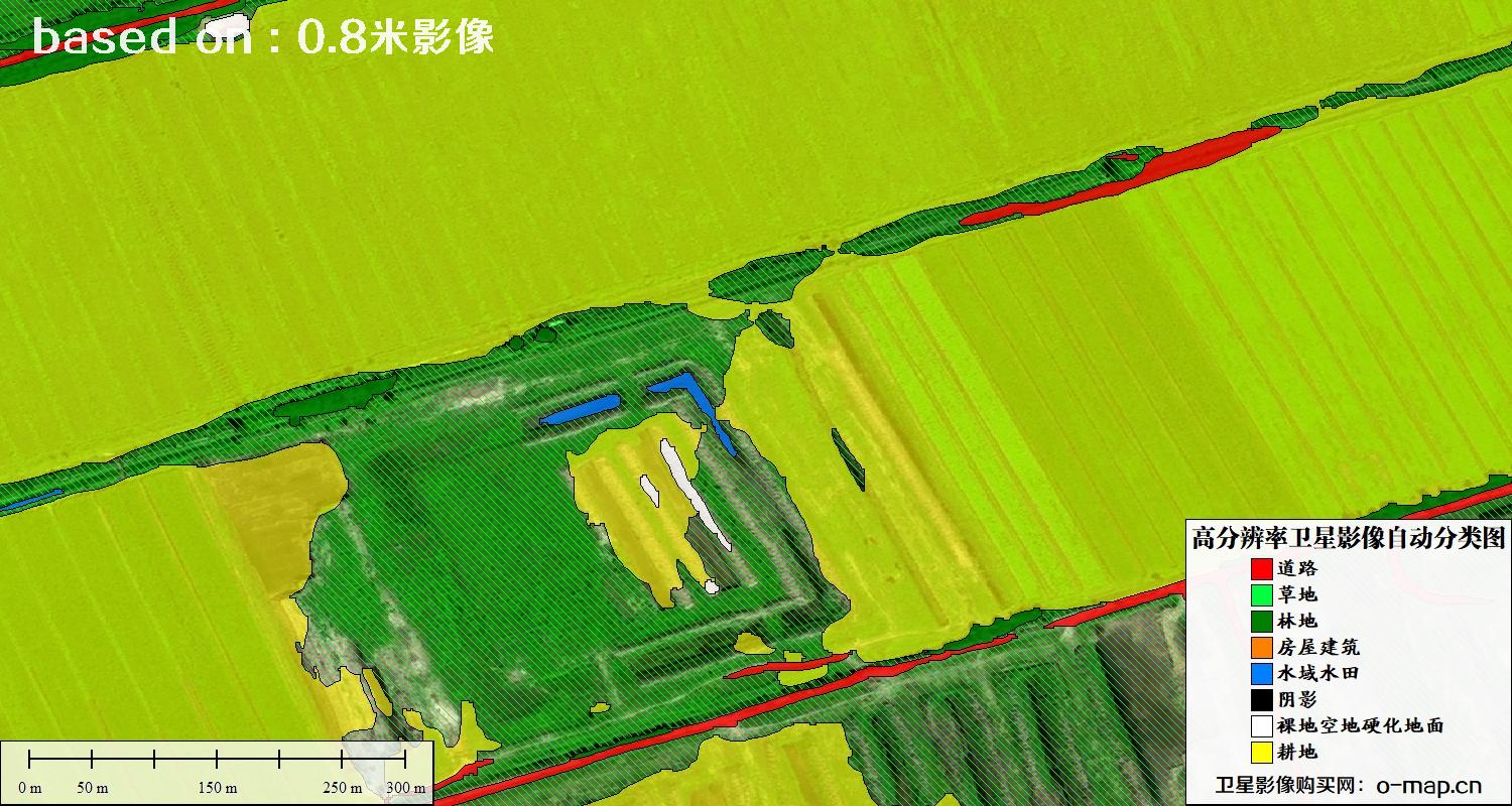 基于0.8米分辨率卫星影像数据实现的土地利用自动分类图