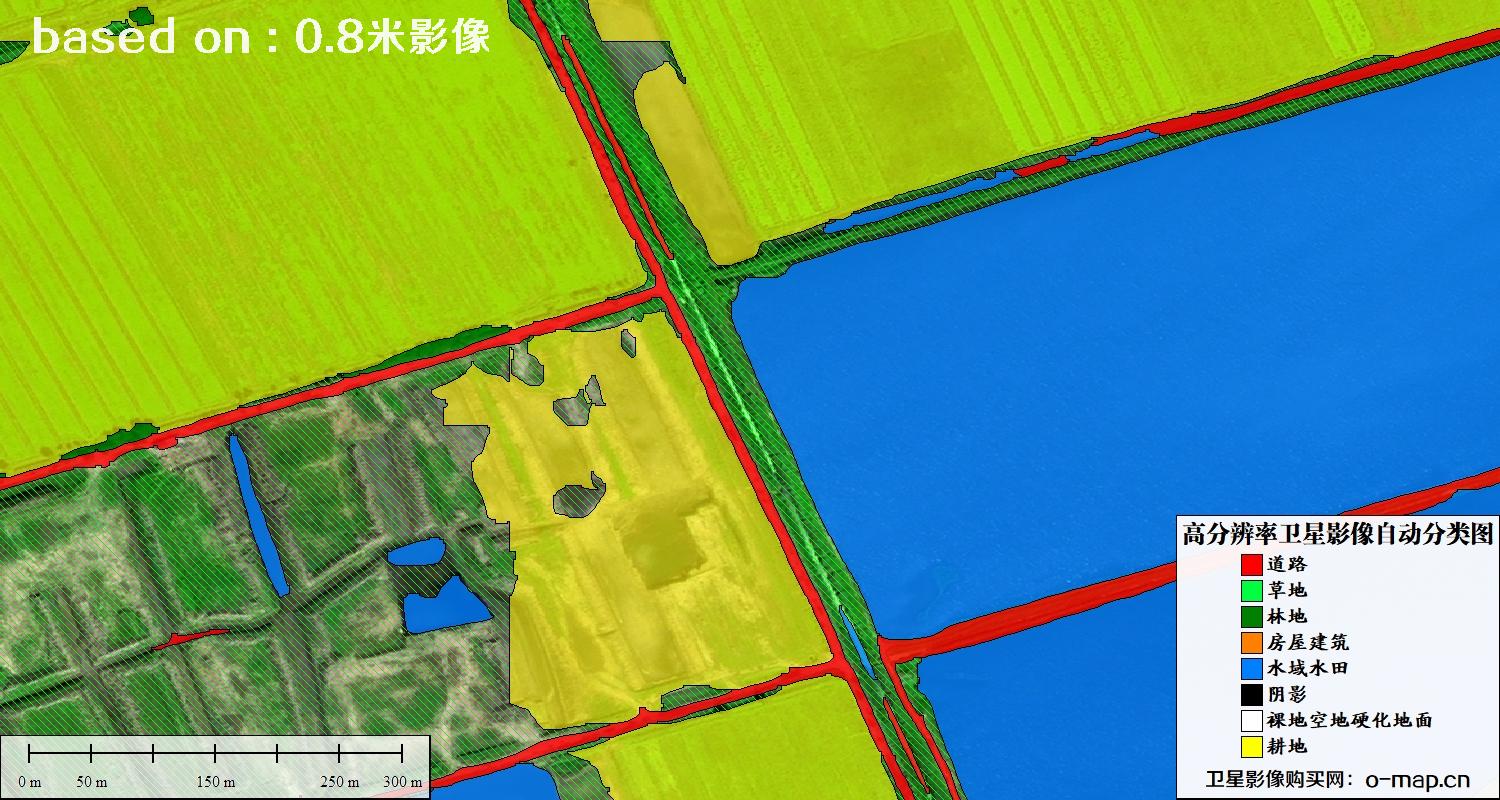 基于0.8米分辨率卫星影像数据实现的土地利用自动分类图