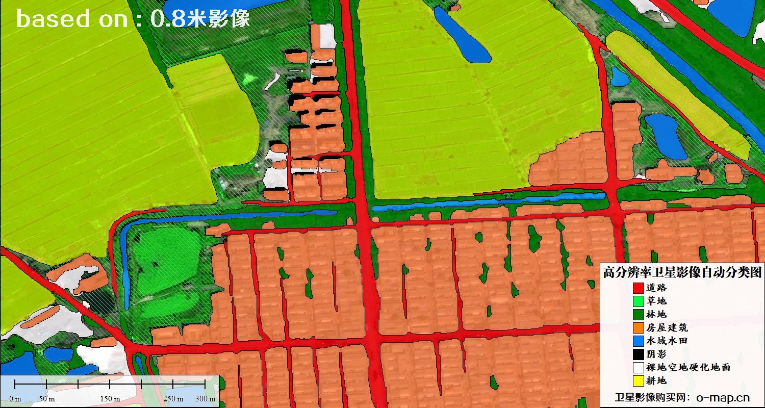 基于0.8米分辨率卫星影像数据实现的土地利用自动分类图