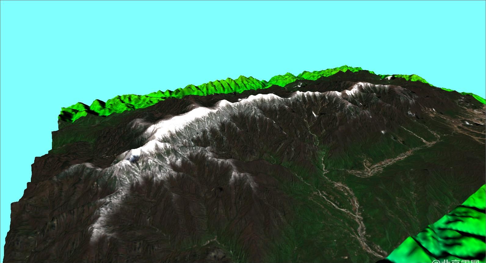 秦岭鳌山与太白山山脉三维卫星图