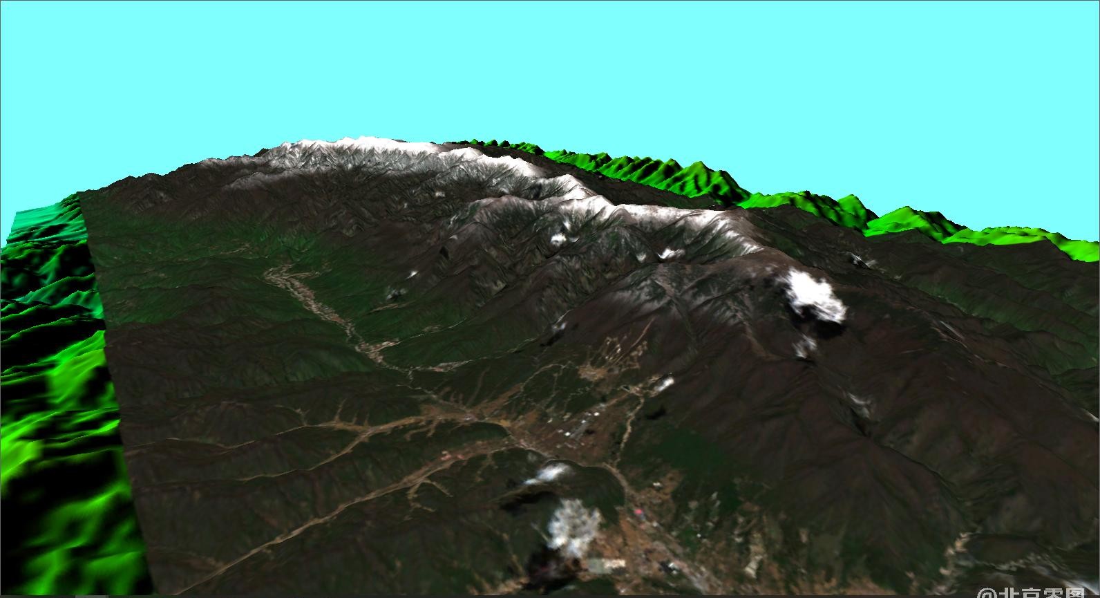 秦岭鳌山与太白山山脉三维卫星图