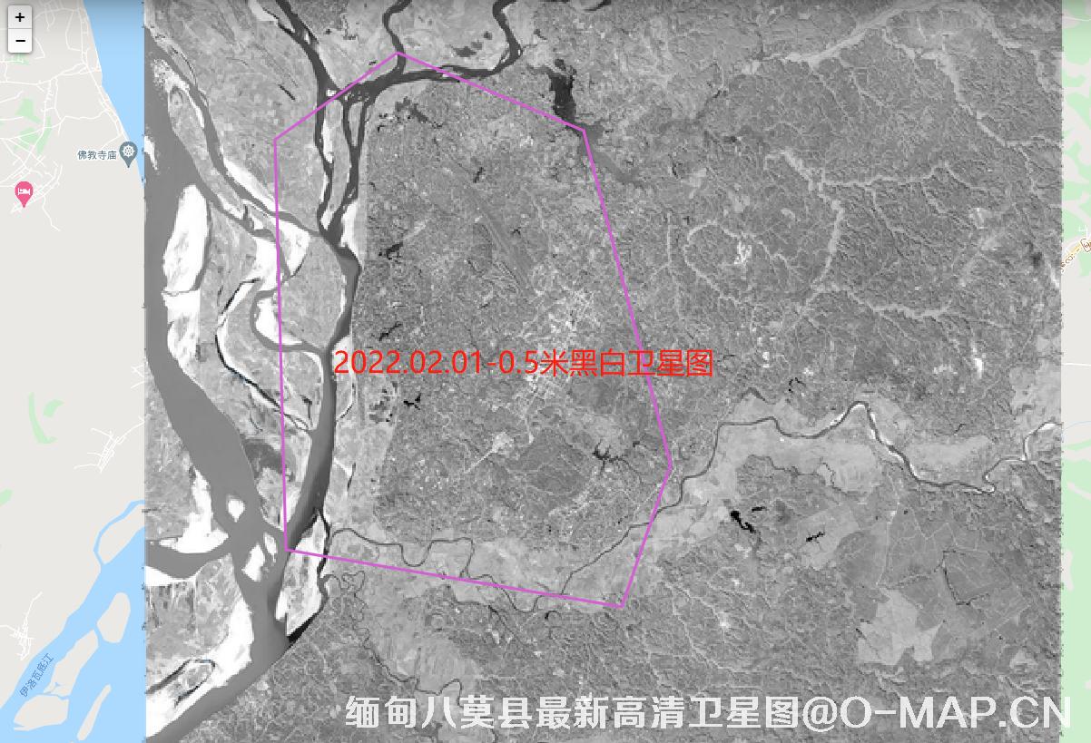 WorldView1卫星拍摄的缅甸八莫县最新0.5米黑白卫星图