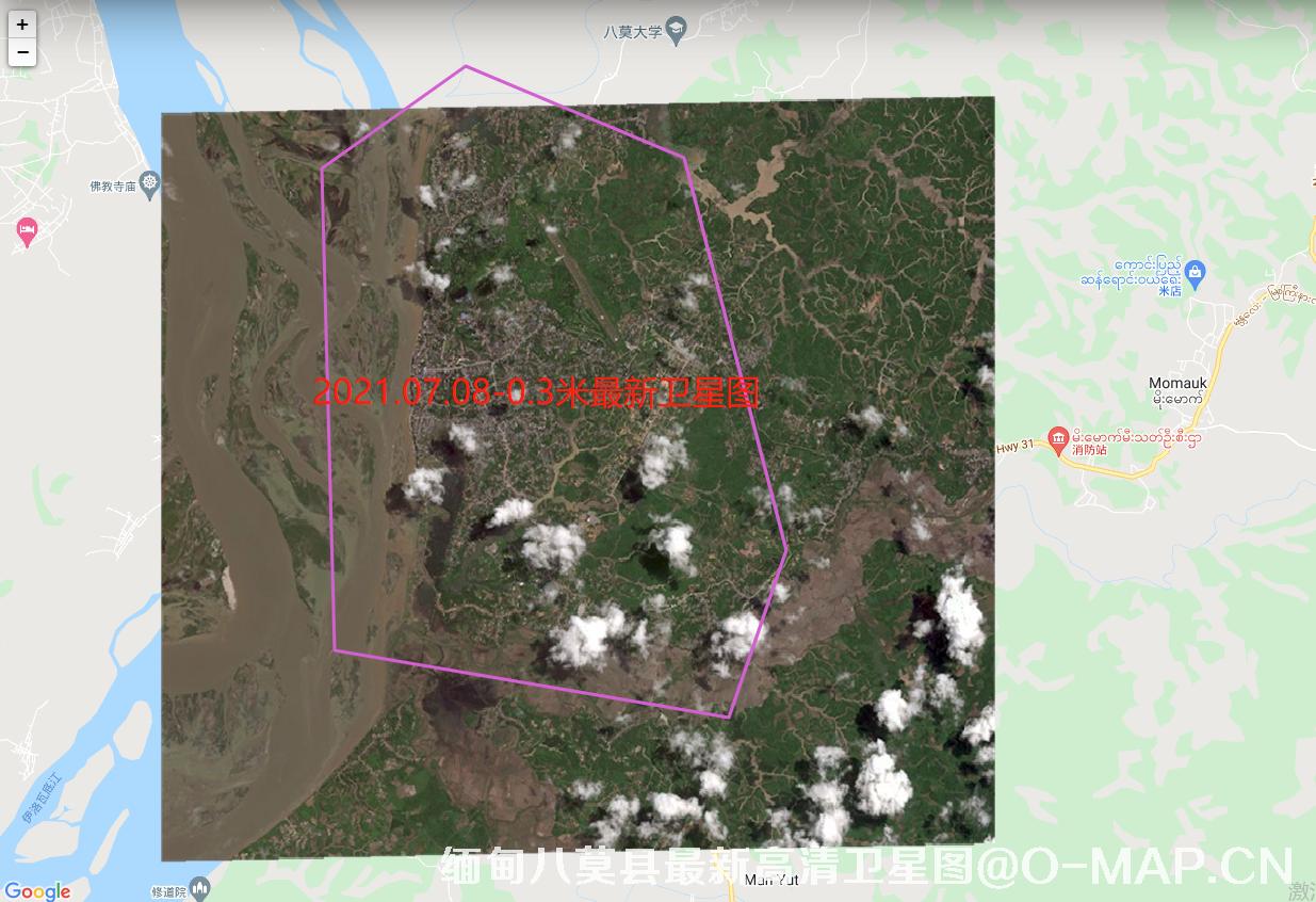 WorldView3卫星拍摄的缅甸八莫县最新0.3米卫星图