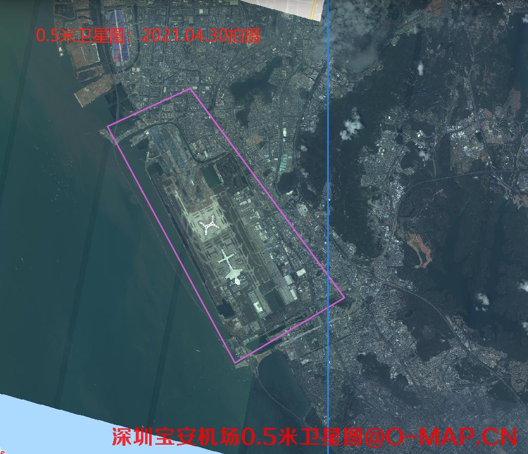 深圳市宝安国际机场2021最新0.5米高景卫星图