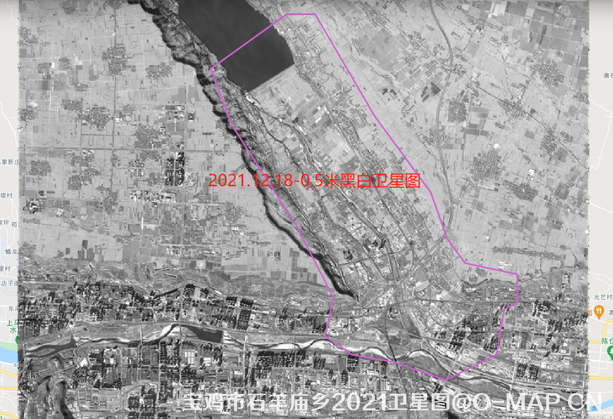 美国WorldView1卫星拍摄的陕西省宝鸡市石羊庙乡2021年12月份0.5米黑白卫星图