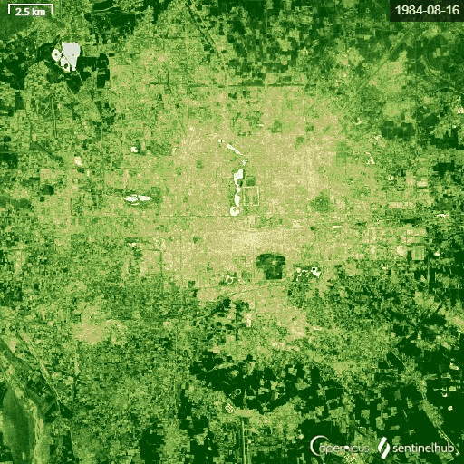 北京市1984年到2013年城市绿化变化卫星图