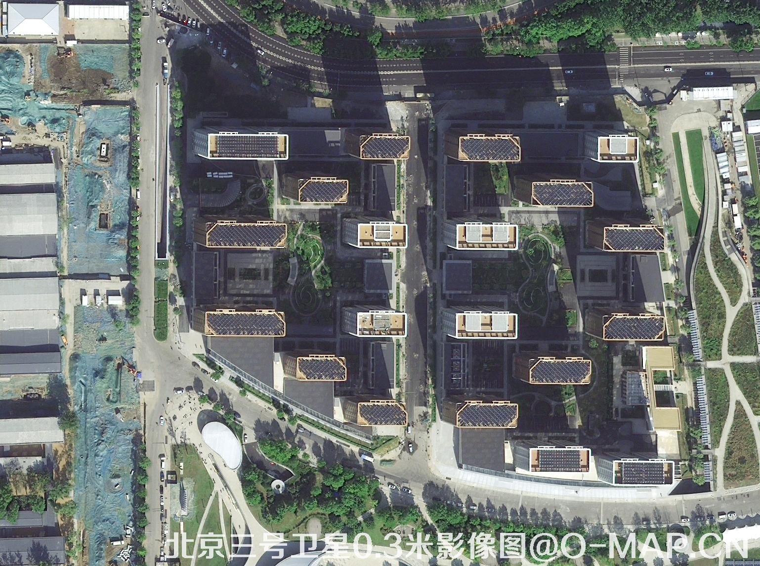 北京三号卫星拍摄的高楼大厦0.3米卫星地图