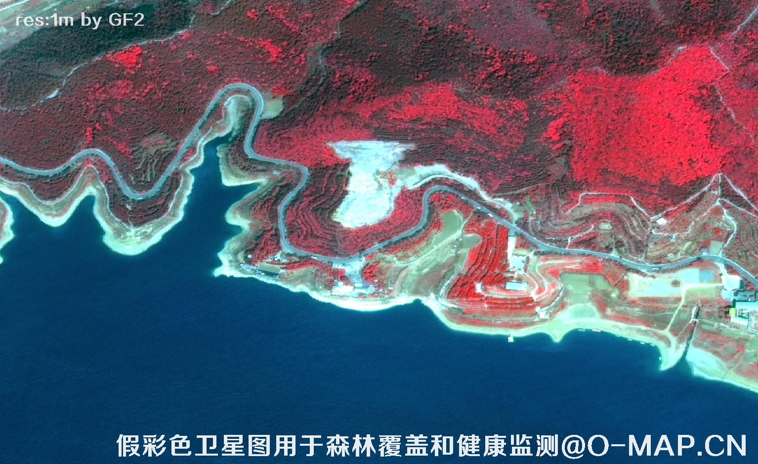 高分二号卫星假彩色影像图用于平谷林区覆盖和健康监测