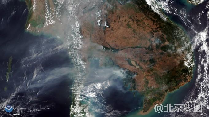 nasa卫星拍摄的柬埔寨、老挝和缅甸的火灾卫星图