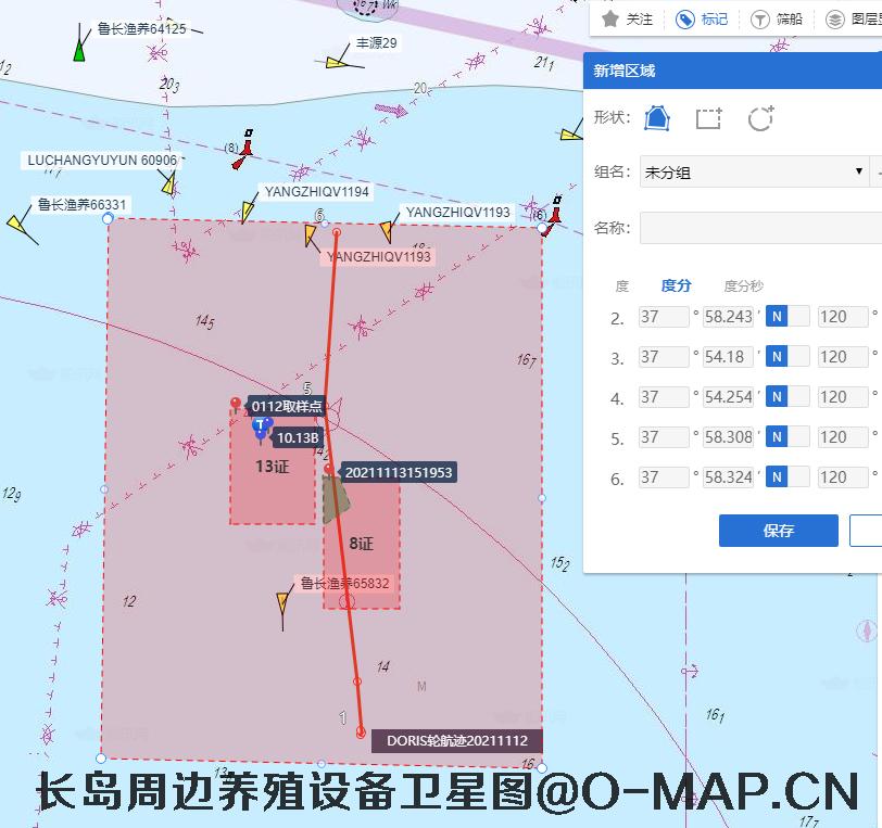 山东省烟台市长岛海域海产养殖阀架卫星影像图
