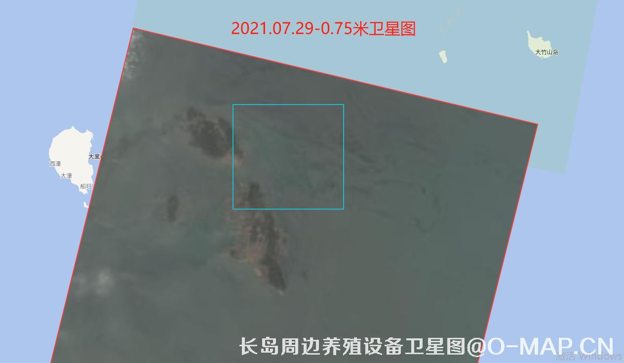 吉林一号卫星2021年拍摄的山东省烟台市长岛海域海产养殖阀架0.75米卫星影像图