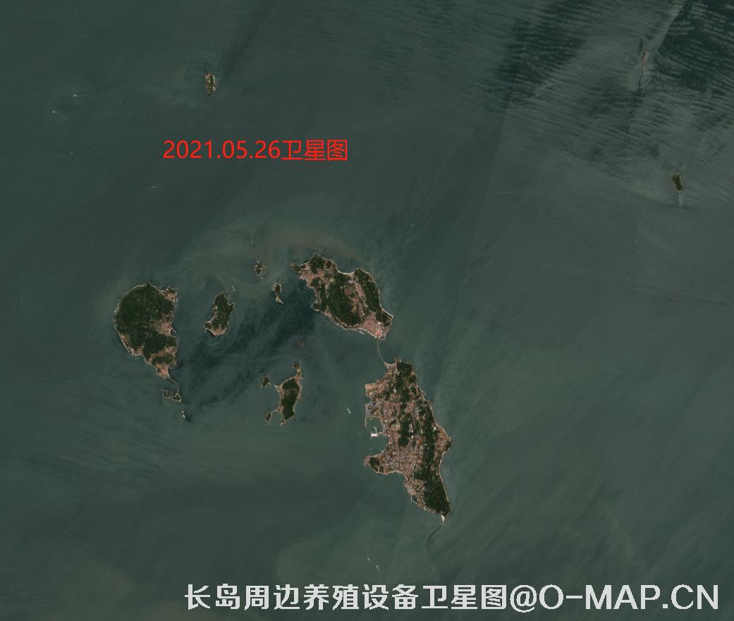 山东省烟台市长岛海域海产养殖阀架卫星影像图