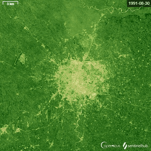 成都市1984年到2012年城市绿化变化卫星图