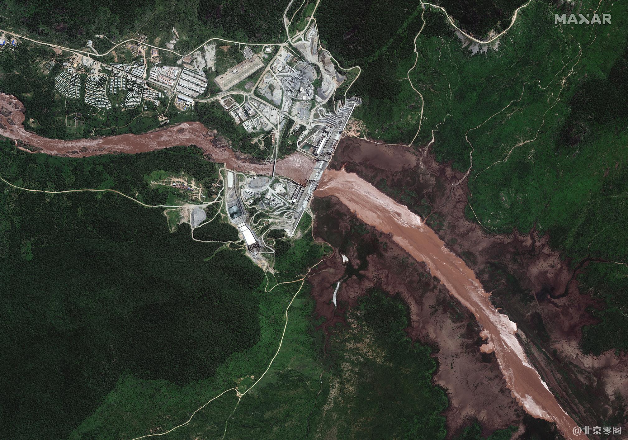 埃塞俄比亚大坝建设完成卫星影像图