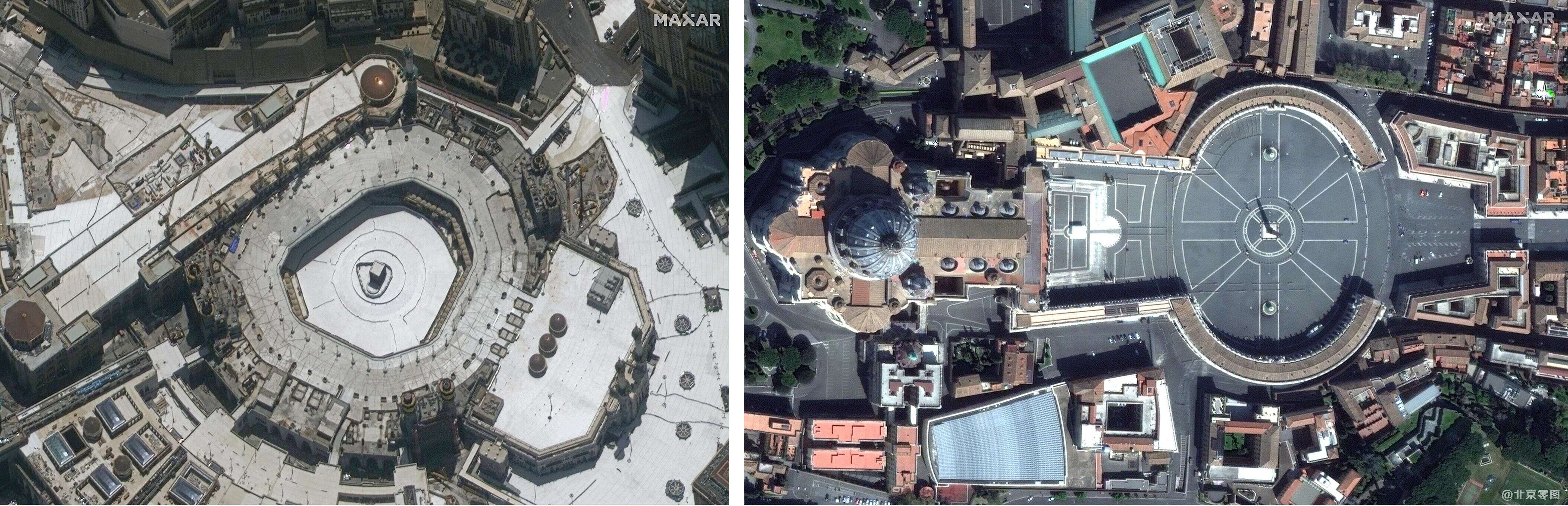疫情之下的大清真寺和圣彼得广场卫星影像图