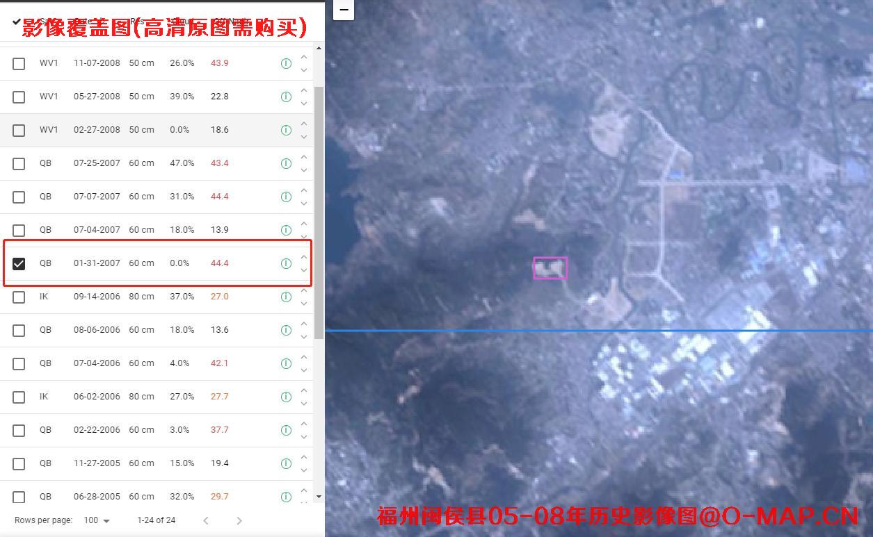 福州省市闽侯县2005到2008年高清历史卫星影像图查询报告